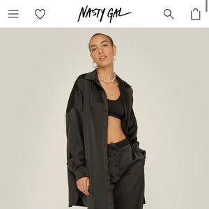Nasty Gal Black Satin Oversized Button-Down Shirt